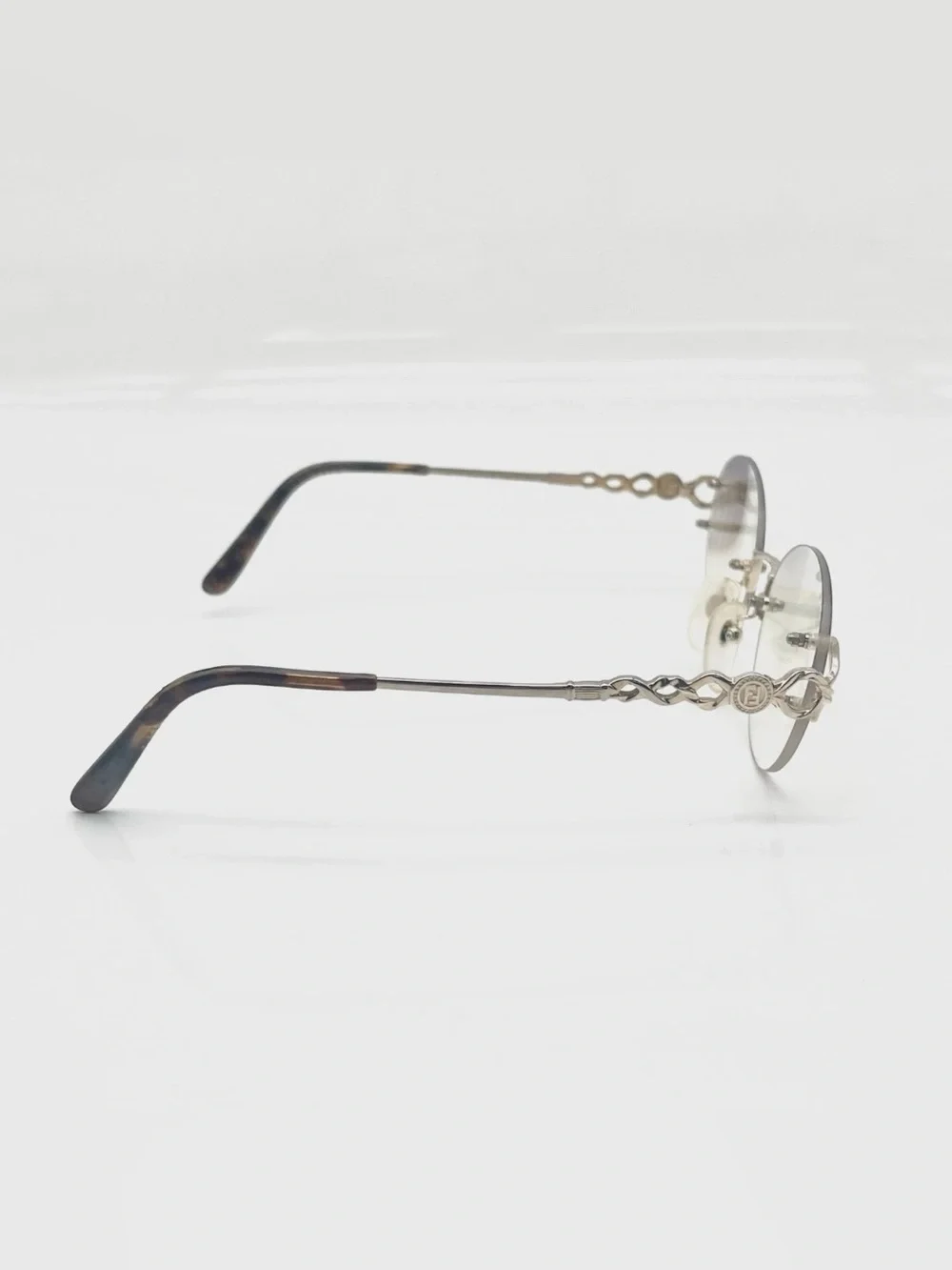 Authentic Fendi Zucca Monogram Frameless Glasses Gold Tortoise-Color Temple